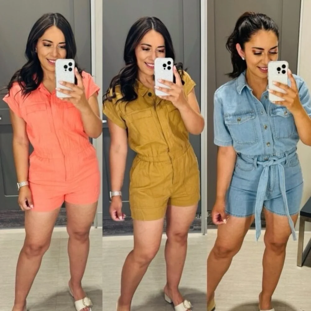 Women's Short Sleeve Romper - Universal Thread Brown 6